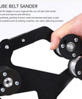 Heavy Duty Belt Sander Adapter For Angle Grinder Tough As Nails Stainless Steel Quick Release Sanding Belt Attachment Polish Wood And Metal Tubes Smooth Like Butter Straight To 10mm For Pro Rigs, showing detailed hand grip.