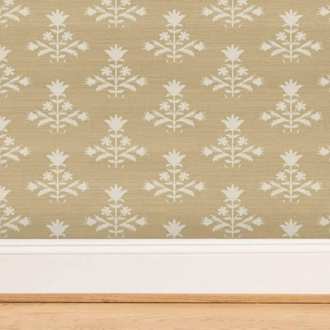 Custom Printed Block Print Faux Vinyl Wallpaper Featuring Subtle Leather Texture And Next Level Commercial Grade Durability Professional Paste Application For Event Spaces And Home Refreshes Built Tough in floral pattern
