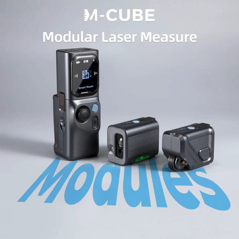 Modular Rechargeable Laser Meter With Bilateral Beam And Bluetooth Featuring Four Hella Handy Modules With Digital Roller And Level For Killing Diy And Pro Jobs With Sturdy Tripod And Protection Case For Sick Accuracy On The Go displayed with measuring modules.