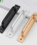 Heavy Duty Barn Door Handle Set Flush Mount Long Base Pulls, black, silver, gold aluminum, 4 pieces, 128mm 160mm hole spacing