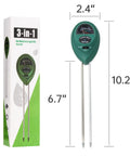 Two Pack 3 In 1 Soil Tester Tool For Moisture Light And PH, Plant Water Monitor And Hygrometer Sensor, dimensions shown, black and green