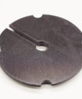 Replacement Throat Plate Insert For Sealey SM1302 Variable Speed Scroll Saw, round black plastic with center hole, side view