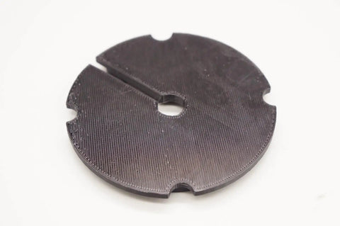 Replacement Throat Plate Insert For Sealey SM1302 Variable Speed Scroll Saw, round black plastic with center hole, side view