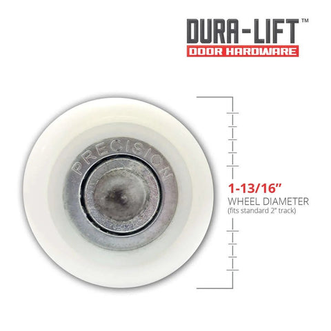 Close-up of Whisper Quiet Nylon Garage Door Roller Kit with Precision 13 Ball Bearing on 2 Inch Wheel, 10 Pack.