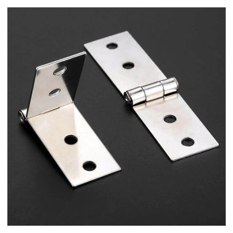 Hidden Cabinet Door Hinge Set, 2 Pcs Vertical Hinges With 8 Silver Screws, 74x20mm Right Angle 4 Hole Iron Alloy Hardware For Cabinets