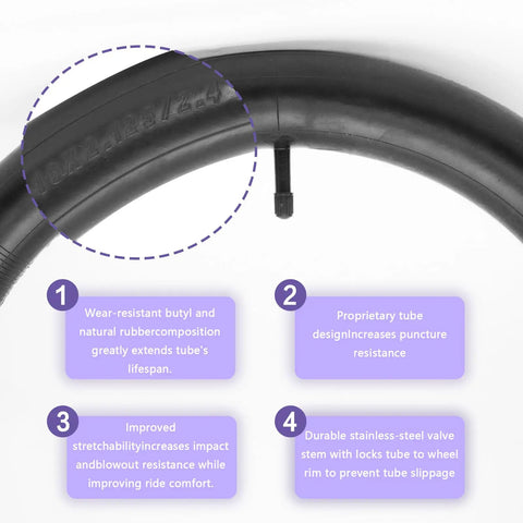 Two Pack 16 Inch Inner Tubes 16x2.125 2.40 Heavy Duty Butyl EPDM For Mountain Road And Kids Bikes Rugged Off Road Ready Includes Two Pry Bars displayed with valve stem and durability features highlighted