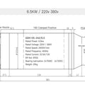 Top Shelf 6.5KW Water Cooled Spindle Motor With ER32 Collet For CNC Router and Metal Milling Handle 220V 380V specifications diagram.