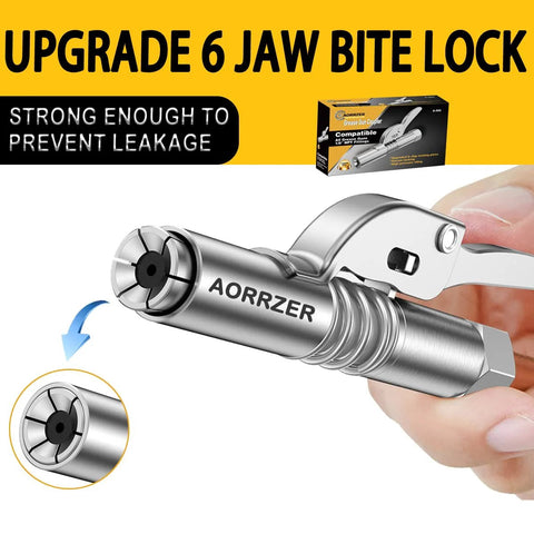 Grease gun coupler, 2-pack, AORRZER, chrome-plated steel, 1/8in NPT, quick-release lock-on