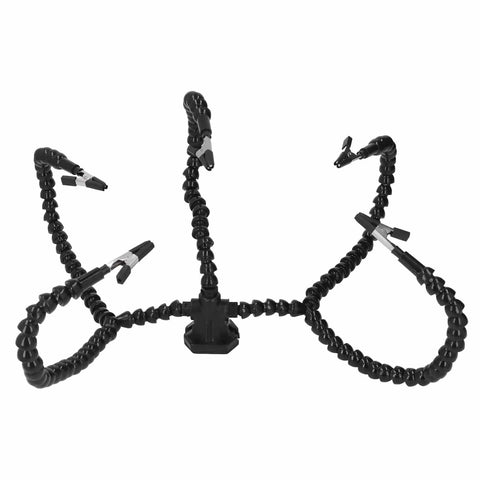 Five Arm Soldering Helping Hands Station With 360 Degree Rotating Clips For PCB Repair And Craft Projects shown in black