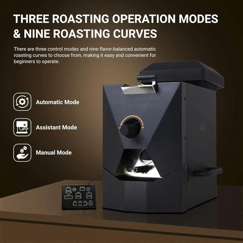 Kickstart Your Daily Grind With This Precision Home Electric Coffee Roaster featuring three roasting modes and control panel on a kitchen counter.