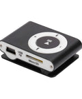 Black Clip On MP3 Player With USB Cable And Earphones Ultra Lightweight Portable Music Player for Running and Hiking, side view