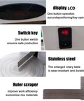 Absolute Knock Out Electric Cake Smoother And Automatic Frosting Spreader Featuring Feather Light Stainless Steel Scraper adjustable LCD display and switch key.