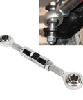 Heavy Duty Alternator Tensioner Rod Adjustable For Small Block Chevy 350 454 Engines showing stainless steel construction and Heim joint.