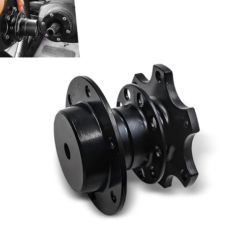 Universal Steering Wheel Quick Release Adapter With Six Hole Racing Hub Mounting Kit rust proof alloy hub close-up view.