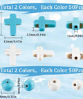 200 Pcs White Cross Beads And Blue Stone Beads Bulk 8mm Round Synthetic Turquoise Easter Pocket Crosses For Jewelry Making