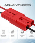 Super Braw Anderson Plug Connectors 50 Amp Heavy Duty Wire Harness for Winch And Car Battery Quick Disconnect Kit With Screw Caps shown with black and red wires.