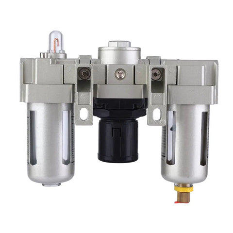 Front view of Oil Water Separator For Air Compressor, Pneumatic Filter Regulator With Lubricator, Three Eighths Inch Aluminum Alloy System