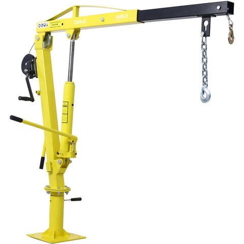 Badass 2000 Lb Pickup Truck Crane With Hydraulic Hand Winch And Extendable Jib Engine Hoist Serving As Heavy Duty Gear For No Sweat Lifting And Everyday Garage Grind In Bright Yellow