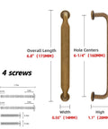 Antique Brass Cabinet Pulls Set Of 20, 6.25 Inch Kitchen Cabinet Handles with dimensions and screws shown