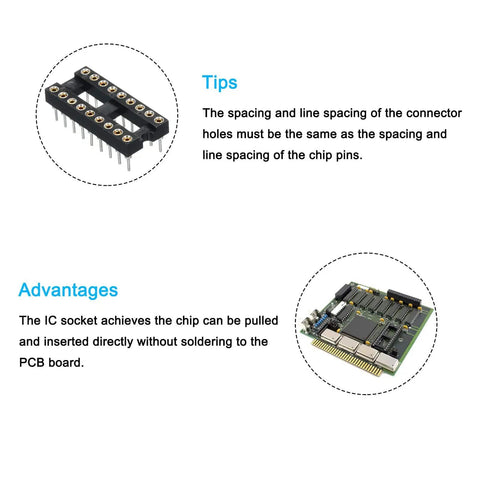 4 Pack DIP IC Socket Adapter With Round Pins 18 Pin 2.54mm Pitch Double Row IC Socket For PCB Board Chips 7.7mm Black
