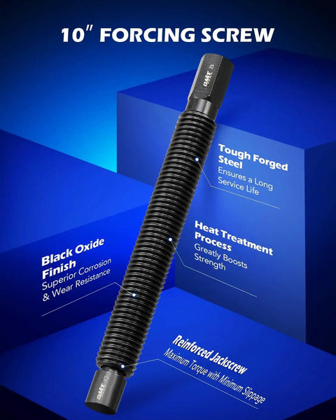 10-inch forcing screw for Heavy Duty Ball Joint Press And U Joint Removal Tool Kit, black oxide finish, heat-treated steel.