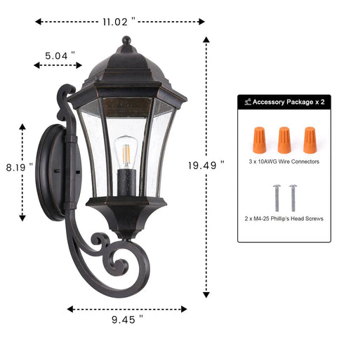 Large Bronze Aluminum Outdoor Wall Light Fixture For Porch And Exterior Doors Old School Lantern Sconce With Clear Seeded Glass