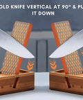 Using Diamond Knife Sharpener Set With Grits 400 And 1200 Built In Angle Guides on knife, showing sharpening motion.