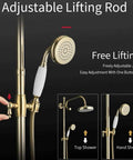 UMJIGF 8 Inch Shower System with Cold and Hot Water Shower Combo Set Multifunction Single Handle Shower Faucet Set showing adjustable lifting rod and handheld shower.