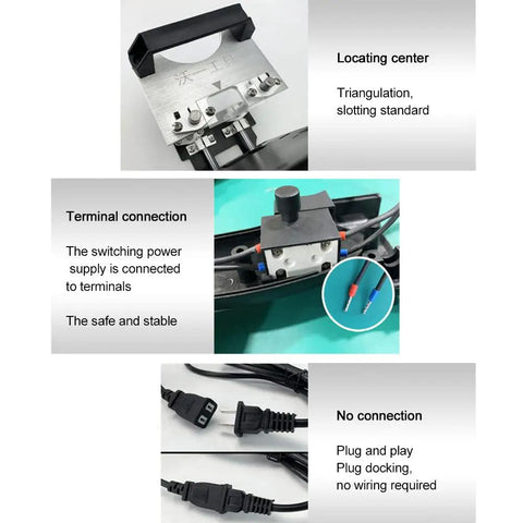 Heavy Duty Mortising Jig And Loose Tenon Joinery Kit terminal connections showing safe plug-and-play design for router woodworking.