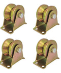 Badass 2 Inch V Groove Pulley Sliding Gate Rollers Heavy Duty Rigid Caster With Bracket For Wire Rope Track Zinc Coated Rolling Door Wheels Built Like A Tank And Top Shelf Performance 4 Pack - pack of 4 sturdy zinc plated steel casters.