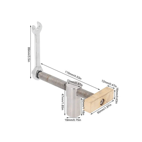 Heavy Duty Desktop Clip Bench Dog Clamp With 19mm Quick Clamp, stainless steel brass stop, dimensions shown, CNC machined