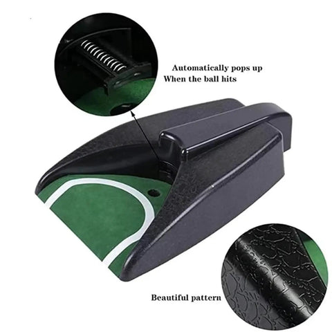 Automatic Golf Putting Cup With Ball Return For Seamless Practice Portable Indoor Outdoor Training Aid shown close up