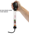 Hand holding Pro Grade Battery Hydrometer Tester with Floating Disc Specific Gravity Readout for Cars and Golf Carts 16.25 Inch Auto Battery Tester