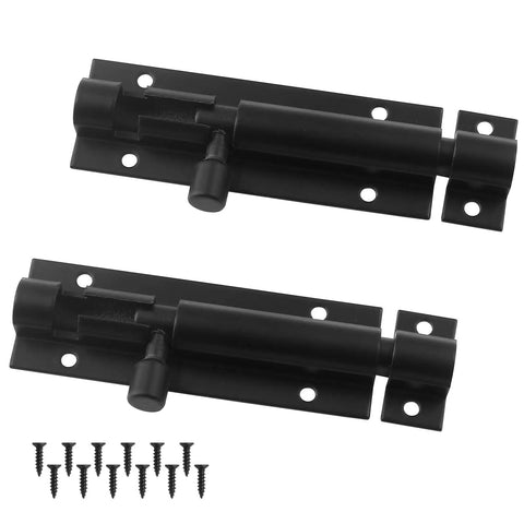 Premium Grade Steel Heavy Duty Three Inch Barrel Door Slide Bolt Lock Slick Black Finish with screws included.