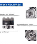 Front Wheel Hub Bearing Assembly 515098 features chart for Chevy Silverado 2500, 3500, and GMC Sierra with ABS, highlighting reliability and maintenance