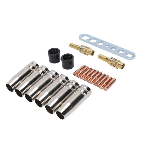 Fafeicy 21 Piece Welding Accessory Kit With Brass Gas Nozzles And 0.8mm Contact Tips For Mig Welding Torch parts including nozzles and tips.