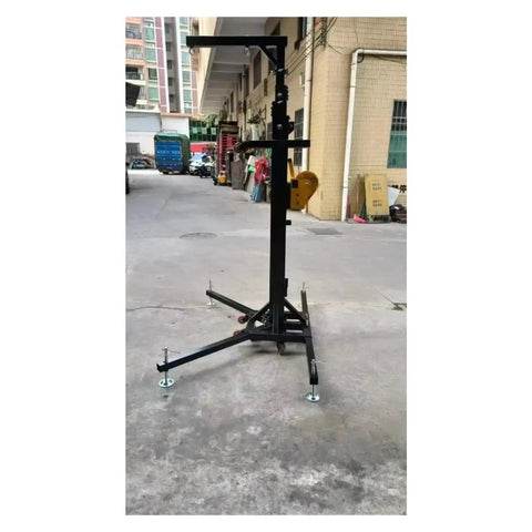 Heavy Duty Crank Lift Tower That Goes Up Without A Hassle, 660 Pound Rugged Telescopic Speaker Stand in black with crank arm.