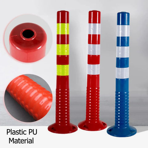 Deadly Tough Traffic Delineator Posts, 17 Inch Flexible Pu Plastic Safety Cones With High Viz Reflective Rings For Highway Street Driveway Job Sites, Bumper Guard Parking Caution Pillars With Mounting Screws 5 Pack Black