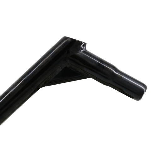 Durable Iron BMX Seatpost, 350mm Length, 27.2mm Diameter, Black Finish For Street Ride And Park Tricks, angled view of clamp area.