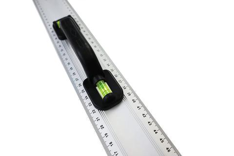 Aluminum Handle Ruler For Precise Cuts, 55cm Centimeter Ruler With Dual-Sided CM Markings shown diagonally with black handle