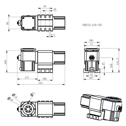 Heavy Duty Rig CNC Rotary Fourth Axis Indexing Head dimensions with detailed technical drawings and measurements.