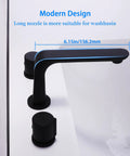Three Piece Widespread Bathroom Faucet With 3 Holes Deck Mount Matte Black Finish, 360 Degree Swivel Spout, Dual Non Slip Handles