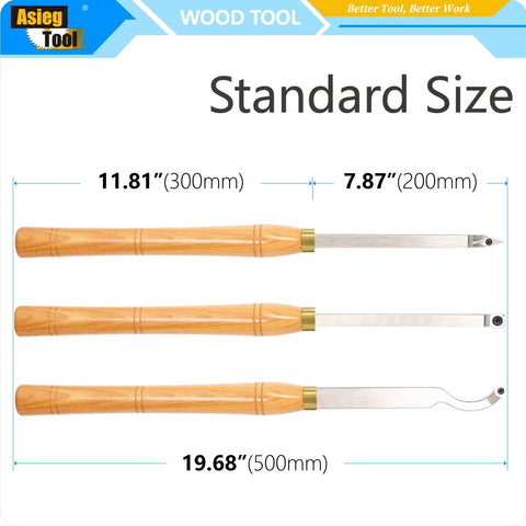 Pro Grade Wood Turning Tool 3 Piece Set For Lathe Including Rougher Detailer And Swan Neck Hollower with wood handles