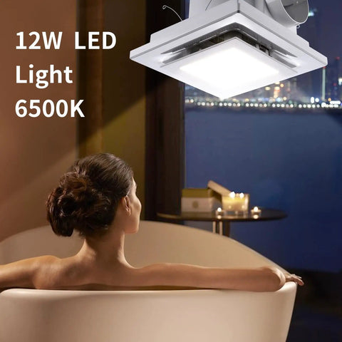 Quiet Square Ceiling Mount Bathroom Exhaust Fan With LED Light, 110 CFM, 1.0 Sones, 4 Inch Duct, 110V, Dope Airflow For Shower Restroom And Office, Low Noise Ventilation