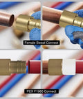 Close-up of Ten Piece PEX A To Three Quarter Inch Female Sweat Adapters F1960 Expansion Fittings Pack for connection types.
