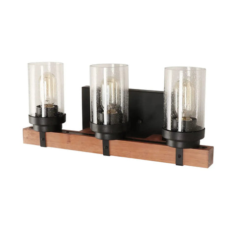Three Light Dope Vintage Wood Wall Mount Sconce With Bubble Glass Shade for Bathroom Vanity and Mirror Ideal for Bedroom Kitchen