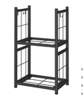 Two Tier Indoor And Outdoor Firewood Rack Portable Heavy Duty Easy To Assemble With Four Hooks In Sleek Black Finish
