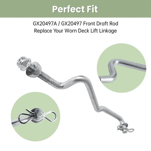 Front Draft Rod And Mower Deck Lift Linkage Arm Kit For 100 Series Tractors Pro Grade Replacement Mounting Hardware M112982 H135891 24M7044 M144705 Included Compatible With 102 105 107H 107S 115 125 155C 190C 92H Models, silver steel rod with hardware