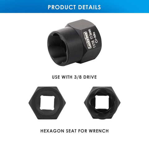 Close-up of a 13 Piece Impact Bolt And Nut Remover Kit socket with 3/8 inch drive size and hexagon seat for wrench.