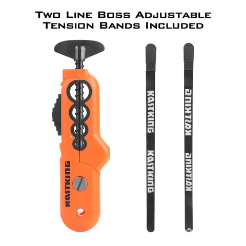 Radius Must Have Fishing Line Spooler With Patent Pending Design For Spinning And Casting Reels Twist Free Line Spooling On The Go Portable Compact Spool Holder One Quarter Pound Capacity Soft Touch Clamps Protect Rod Blanks Adjustable Tension Bands, shown with two adjustable tension bands